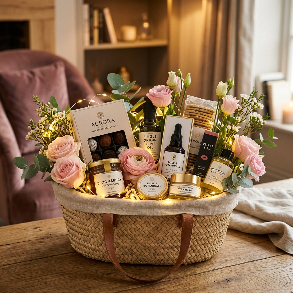 Curated Bespoke Hamper Gourmet Makeup Flower Basket