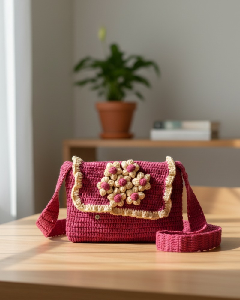 Blossom Burst: Statement Floral Crocheted Flap Bag